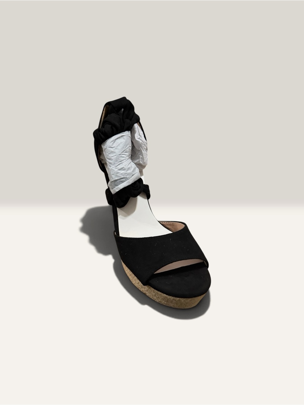 Black Women's Wedge Sandal with Ankle Tie